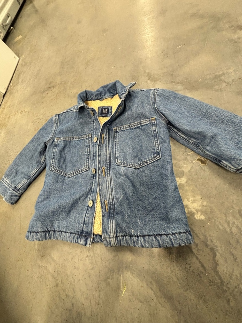 GAP Kids Medium Blue Denim Jacket with Cream Sherpa Lining